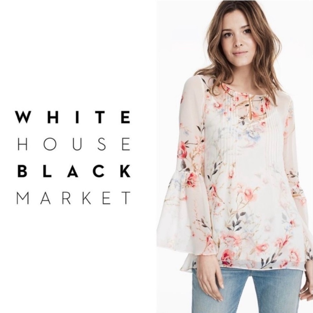 EUC White House Black Market sheer chiffon Floral Blouse & matching silky tank